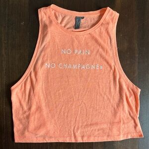 SWEATTY BETTY “No Pain No Champagne” Orange Cropped Burnout Muscle Tank Medium